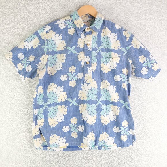 Kahala Hawaiian Shirt Mens Large Blue Floral Reverse Print Popover Camp Vintage - Picture 1 of 9